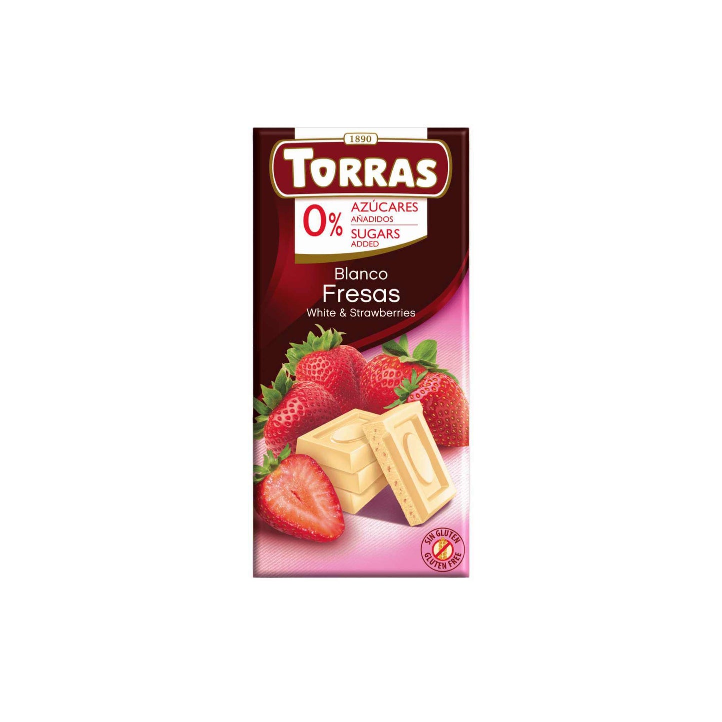 Baltā šokolāde bez pievienota cukura, bezglutēna, šokolāde ar zemenēm, Torras