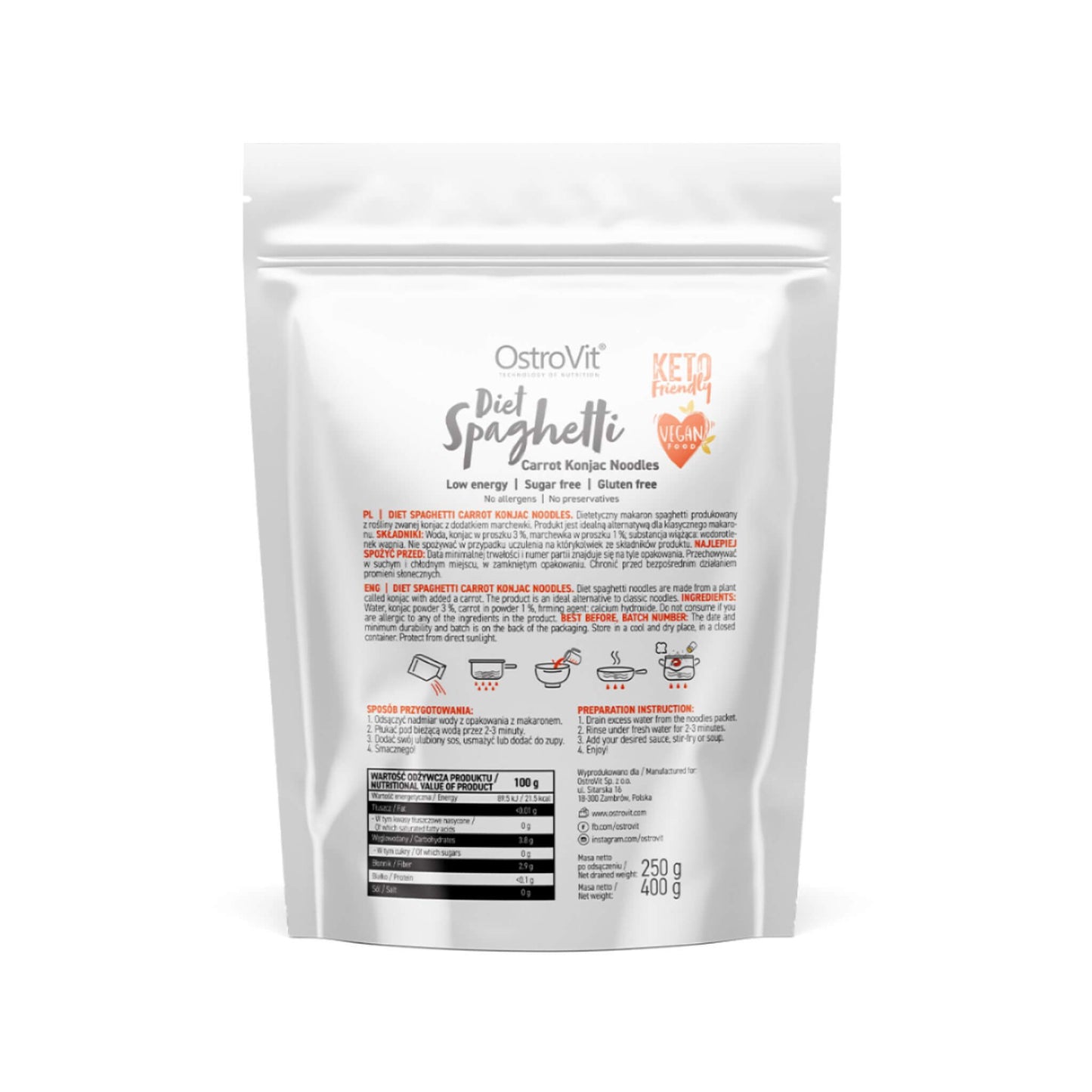 Spageti no konjak koka saknes miltiem ar burkāniem, bez glutēna, 400 g