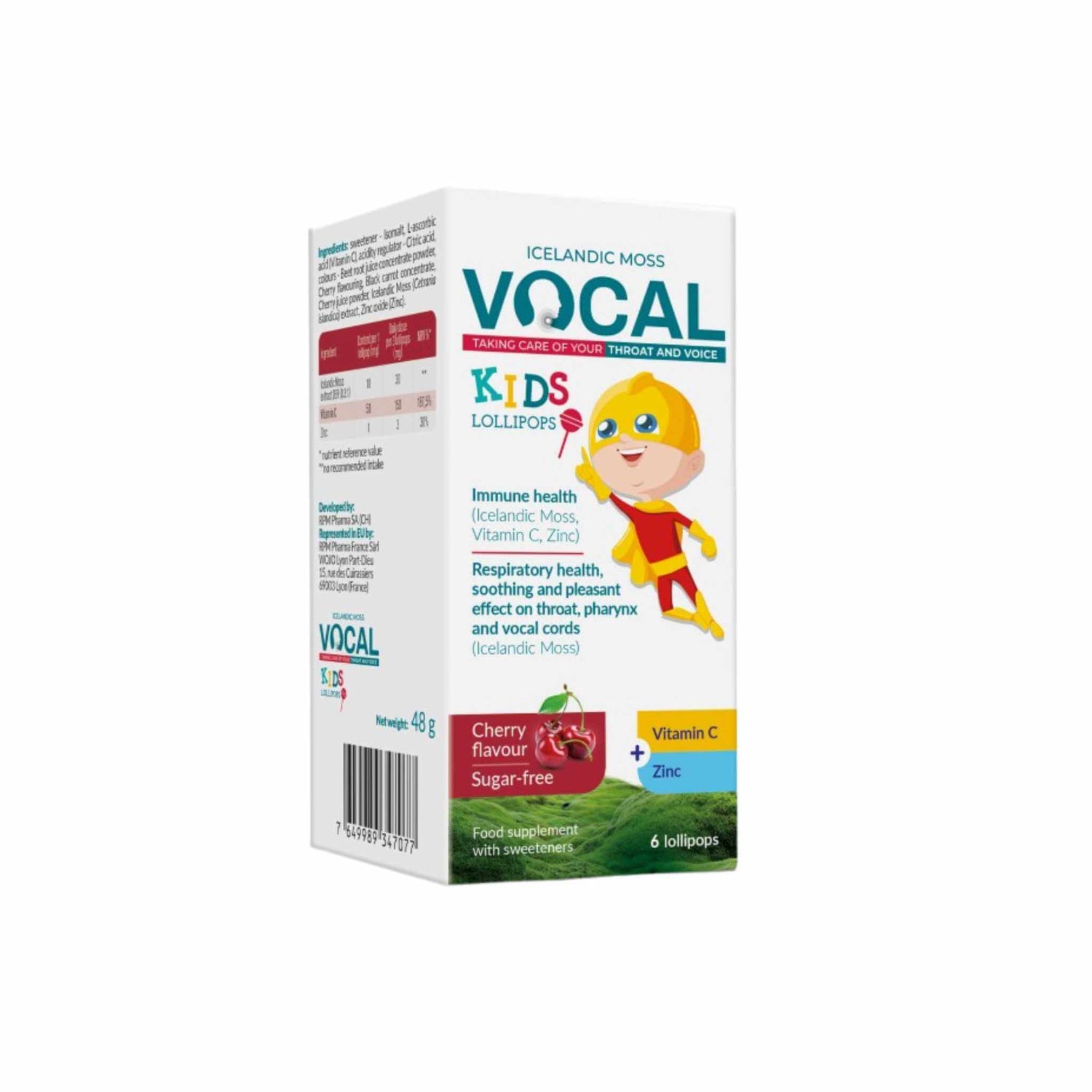 Vocal KIDS sūkājamās konfektes uz kociņa, bez cukura